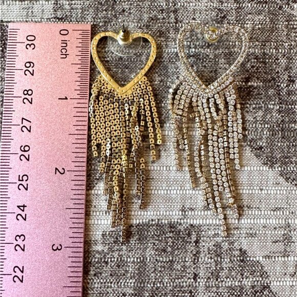 Heart-Shaped Gold-Tone Fringe Dangle Earrings With Rhinestone Accents Park Lane - Picture 8 of 9